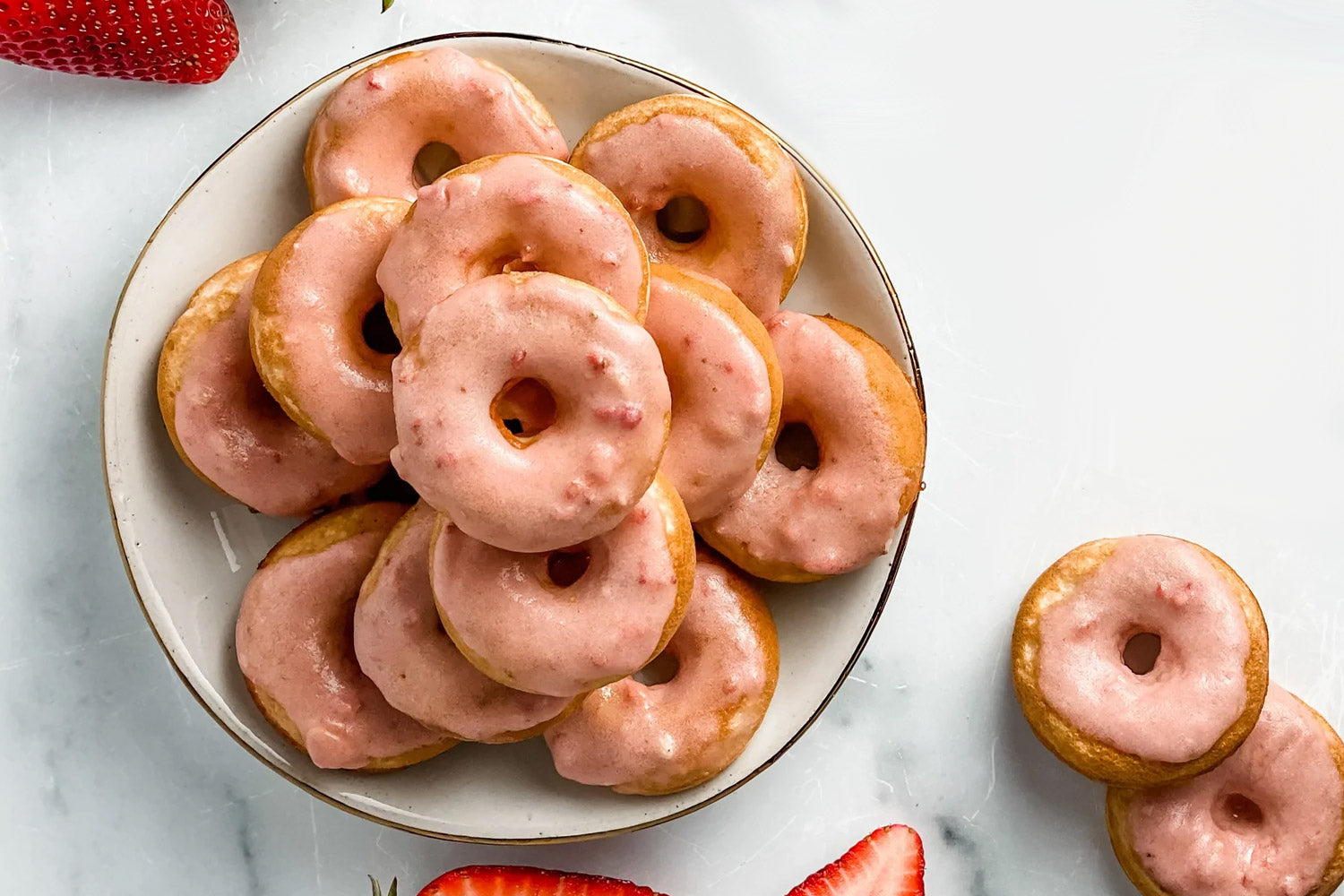 Glazed Strawberries and Cream Mini Protein Donuts featured image